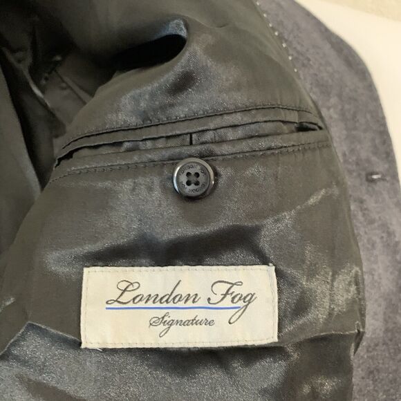 London Fog Signature Overcoat Men 44R Gray Wool Blend Coat Lined Formal Regency - Picture 4 of 10